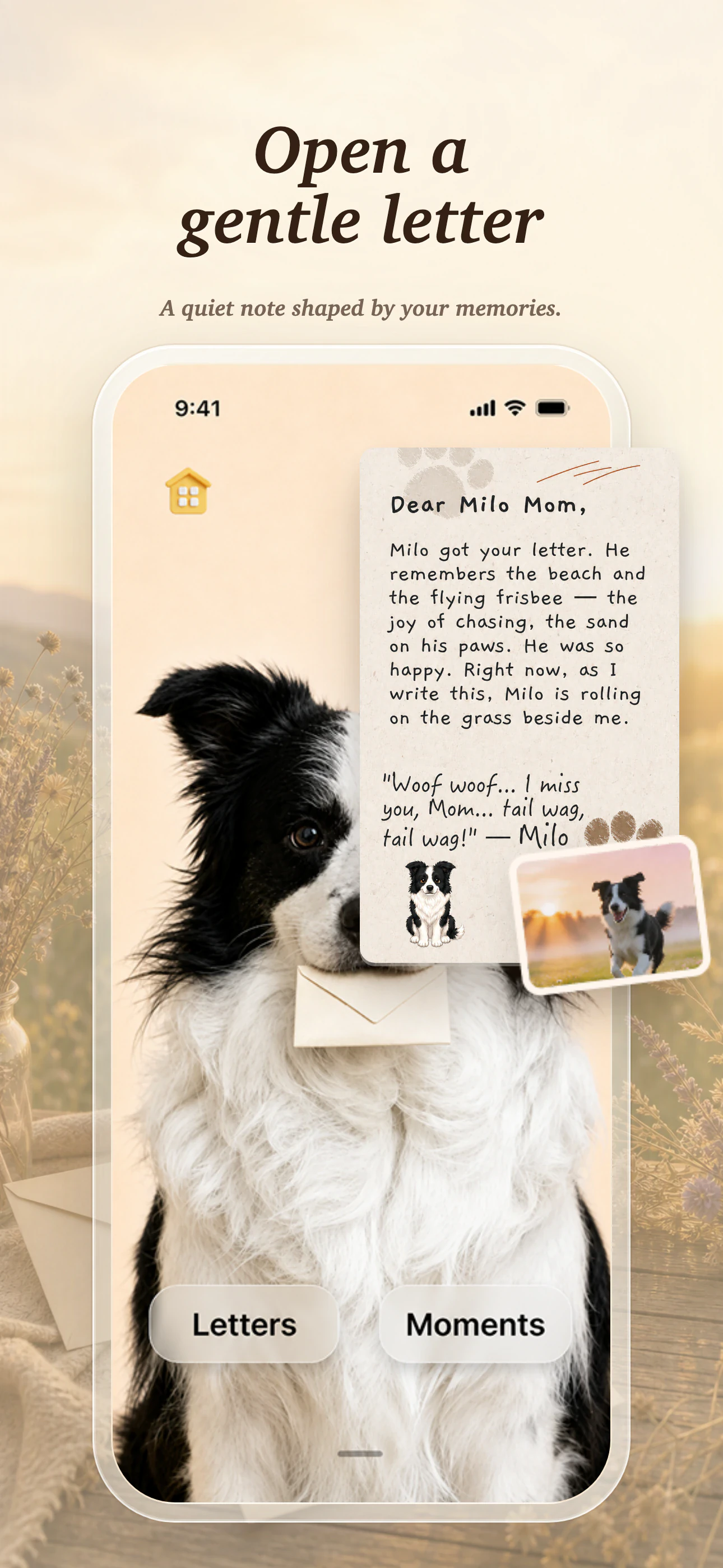 Besideo promotional screenshot showing a gentle letter